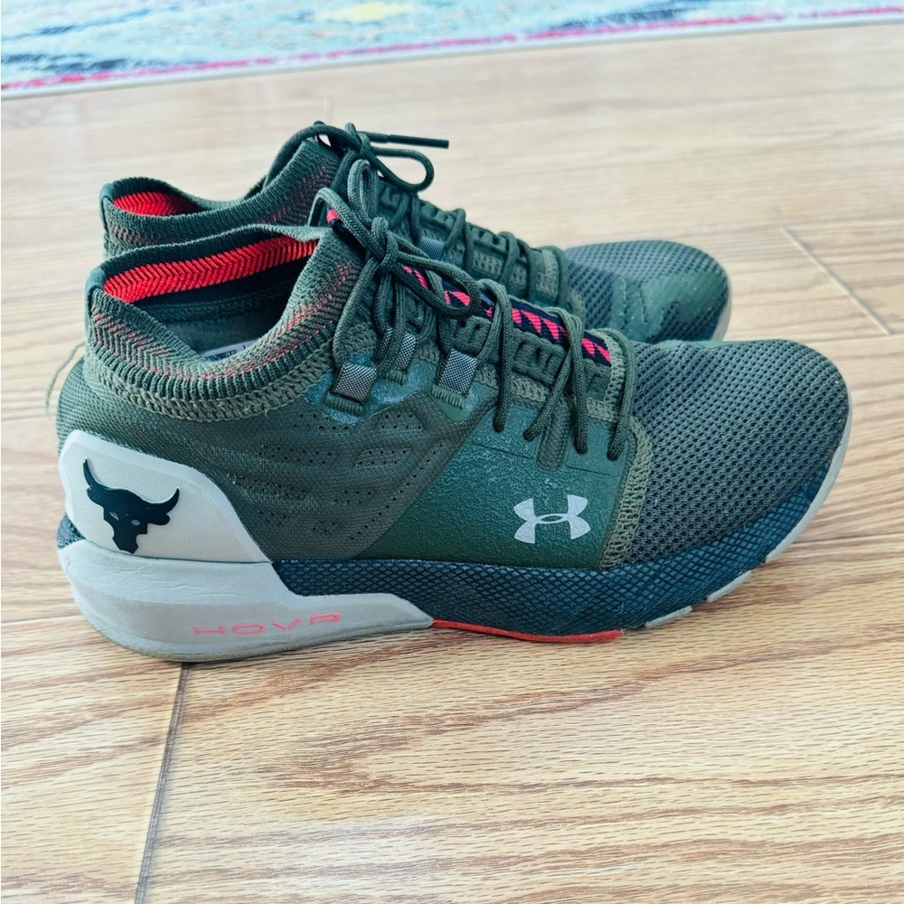 Under Armour Mens Size 7 Green HOVR Project Rock 2 Training Shoes Athletic